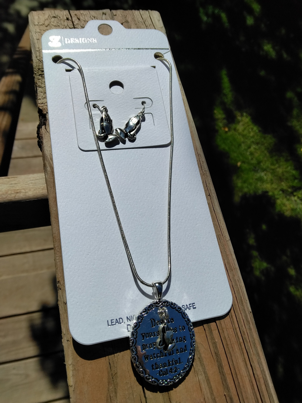 Silver-Tone Oval Pendant Necklace & Earring Set - Inspirational Charm